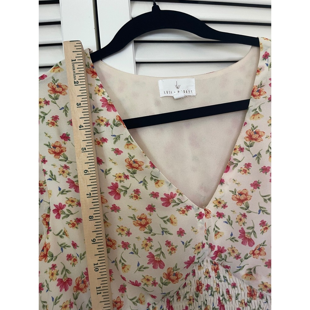 Lost + Wander Floral Smocked Cottagecore Coquette Girlhood Top - Picture 9 of 10
